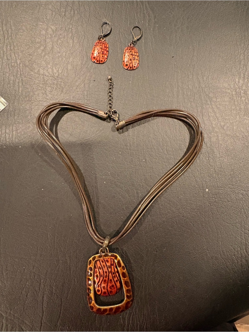 Handcrafted Orange Resin Pendant Necklace and Earring Set